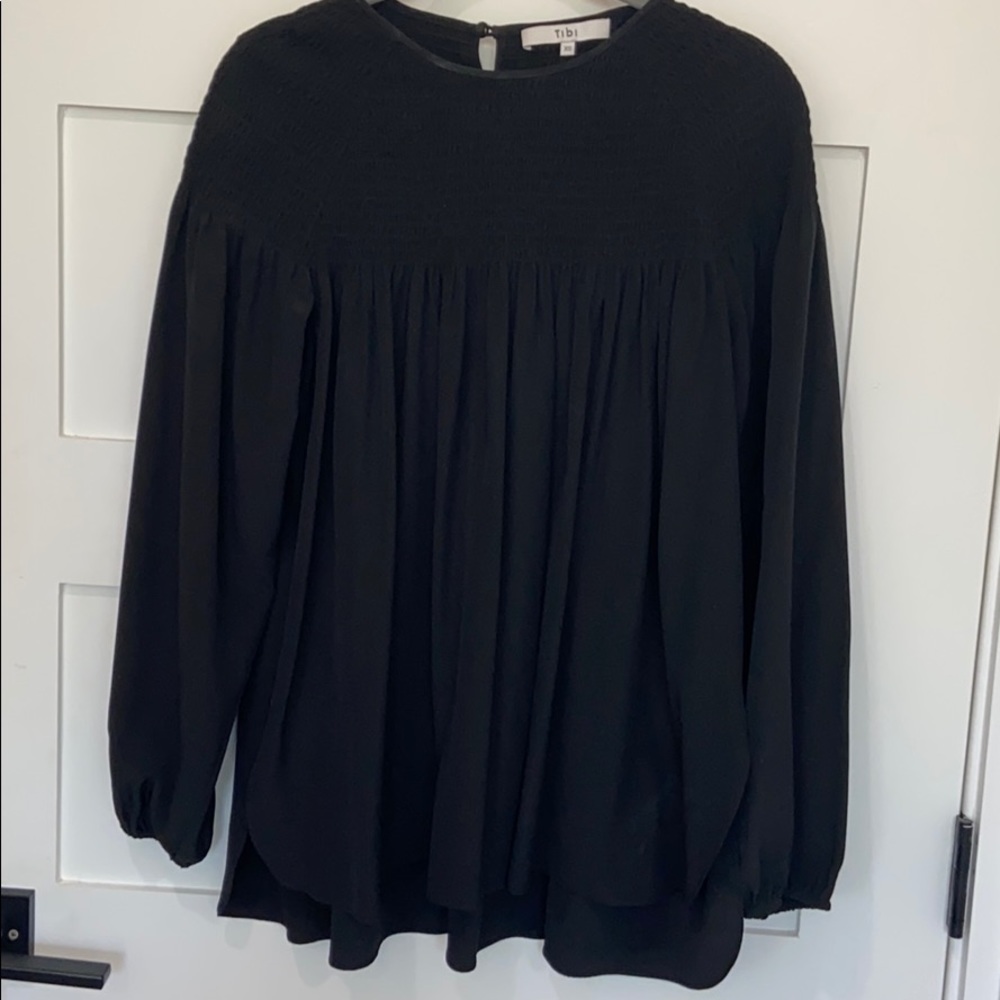 Tibi smocked silk blouse black
